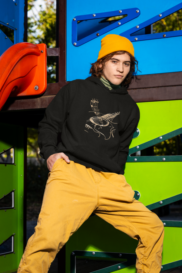 Minimalist Guitar Art Hoodie – Unisex Music Lover Sweatshirt • Line Art Streetwear Gift for Creatives - Image 3