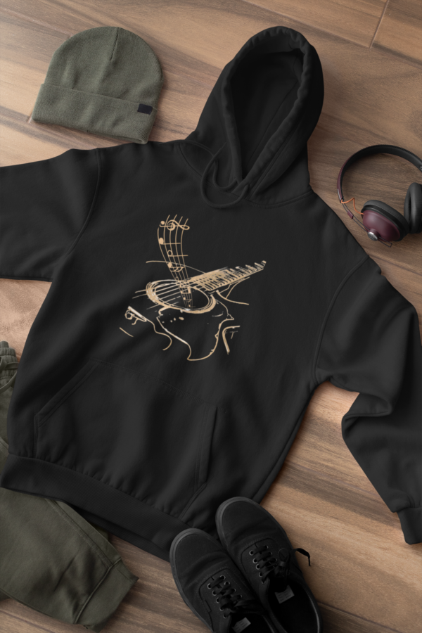 Minimalist Guitar Art Hoodie – Unisex Music Lover Sweatshirt • Line Art Streetwear Gift for Creatives - Image 4