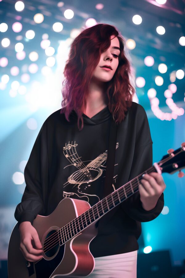 Minimalist Guitar Art Hoodie – Unisex Music Lover Sweatshirt • Line Art Streetwear Gift for Creatives - Image 2