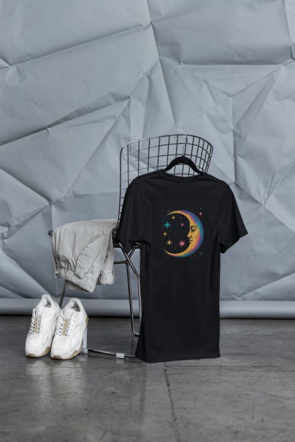 Cosmic Moon T-Shirt Celestial Art in Psychedelic Vintage Style - Image 4