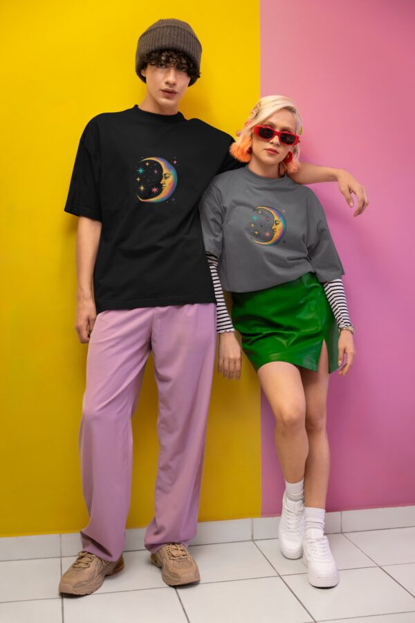 Cosmic Moon T-Shirt Celestial Art in Psychedelic Vintage Style - Image 5
