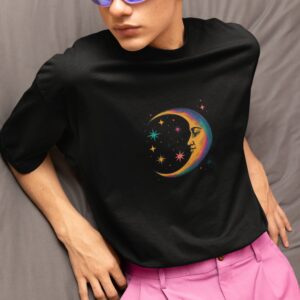 Cosmic Moon T-Shirt Celestial Art in Psychedelic Vintage Style